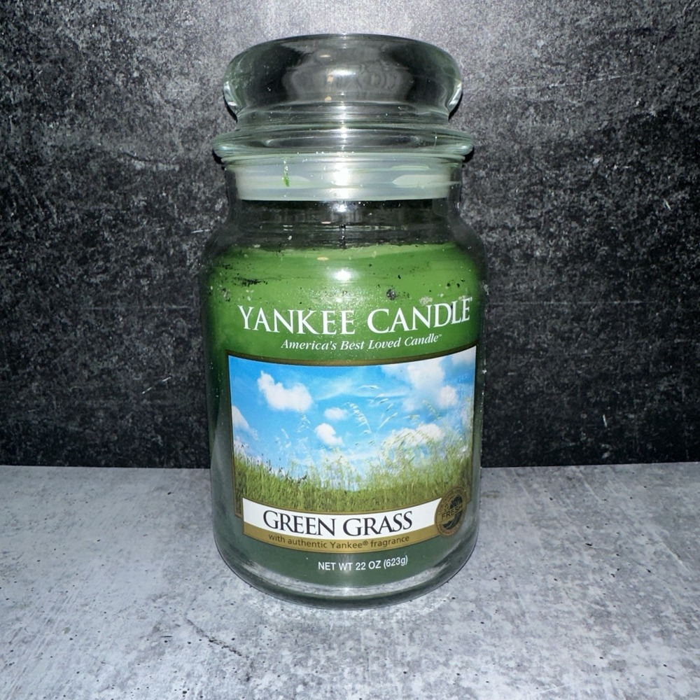 Yankee Candle Green Grass 22 oz Large Jar / White Label / Retired / Used 1 Time